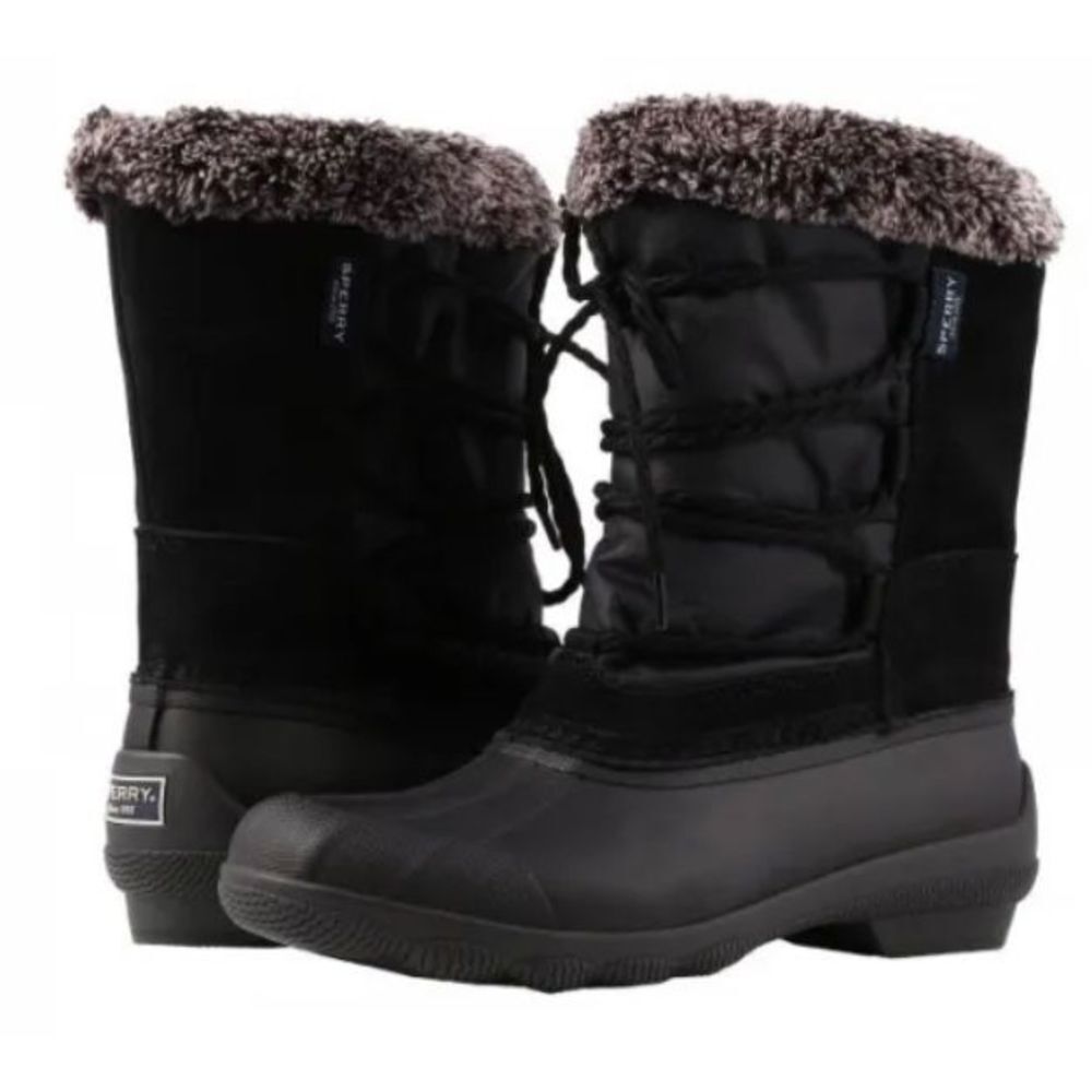 Size 6.5 Sperry Top Sider Syren Strait Quarter Faux Fur Rubber Boots Black